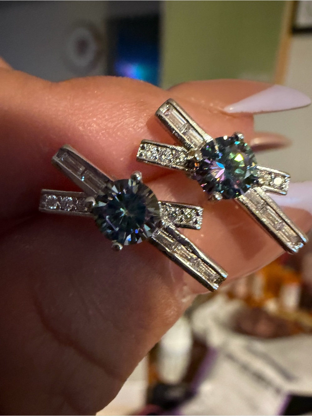 Sparkling Moissanite and Platinum Bow Earrings